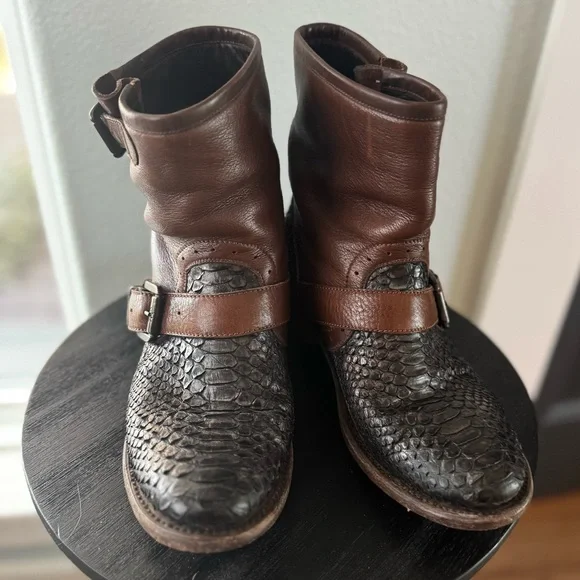 Muro Women’s 8 Snake Western Brown Moto Biker Leather Boot Grunge Boho Festival - Picture 1 of 16